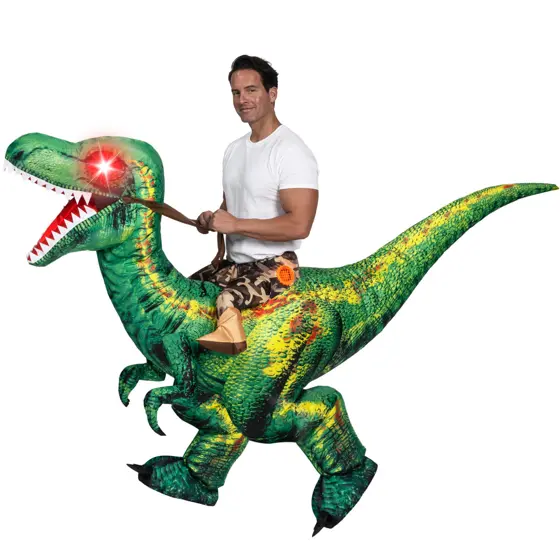 Disfraz Inflable Montando Raptor Verde para Adulto