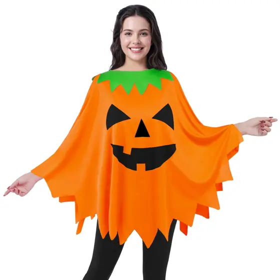 Set Disfraz Poncho de Calabaza para Mujer