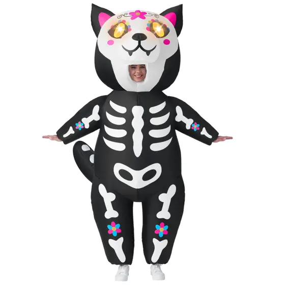 Disfraz Inflable de Gato Esqueleto con Ojos LED para Adulto