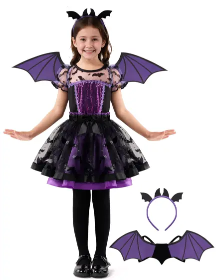 Disfraz de Murciélago con Tutú Morado para Niña