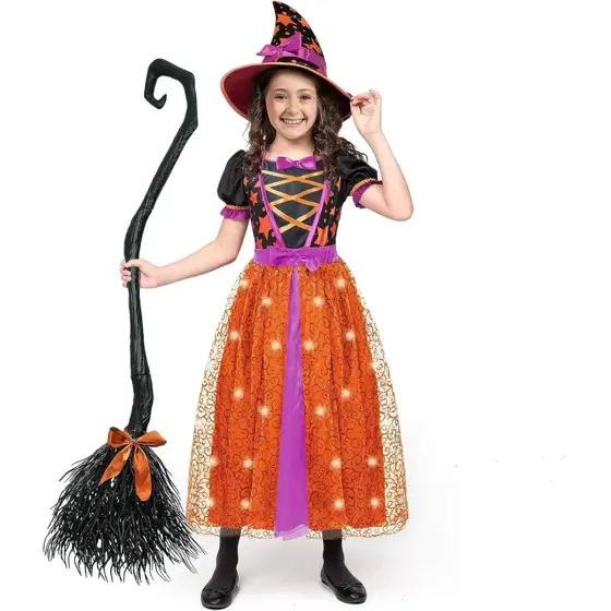 Disfraz de Bruja Naranja con Luces para Niña