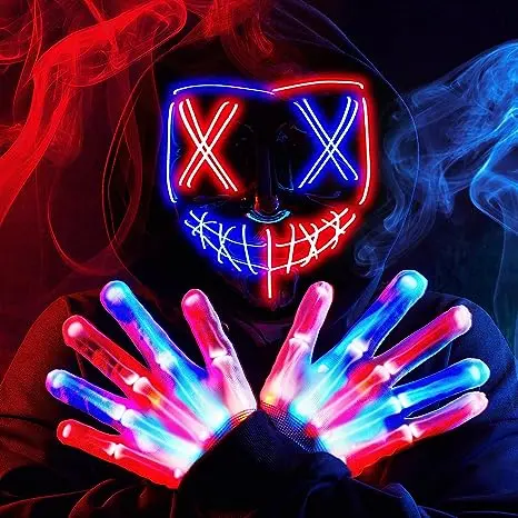 Máscara LED con Guantes Luminosos Azul y Rojo