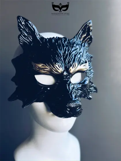 Máscara de Hombre Lobo Negro y Dorado