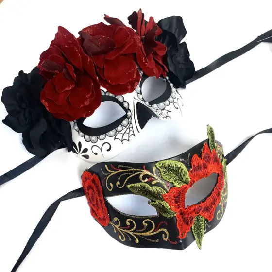 Máscara Día de Muertos Negra y Roja