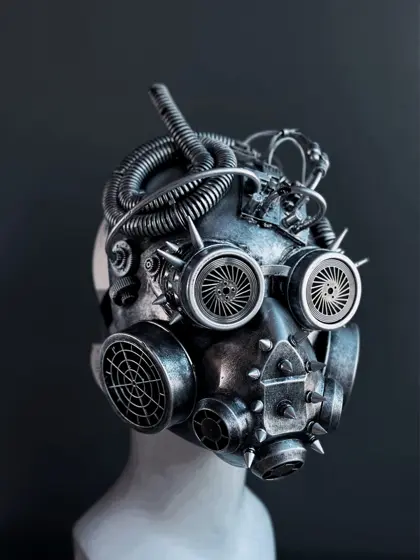 Máscara de Gas Steampunk Biohazard Plateada