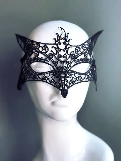 Máscara de Zorro de Encaje Negra