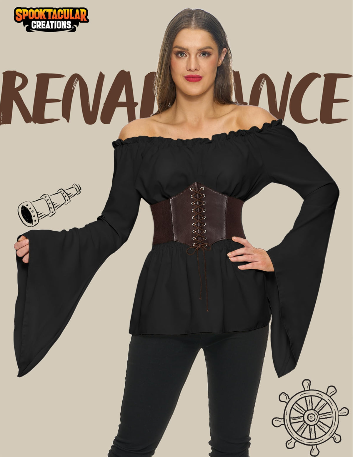 Camisa de Pirata Renacentista para Mujer Negra, foto 2 de 9