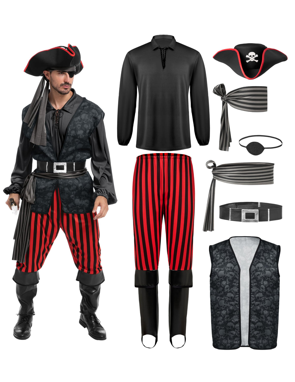 Disfraz de Pirata Oscuro para Hombre Negro, foto 1 de 8