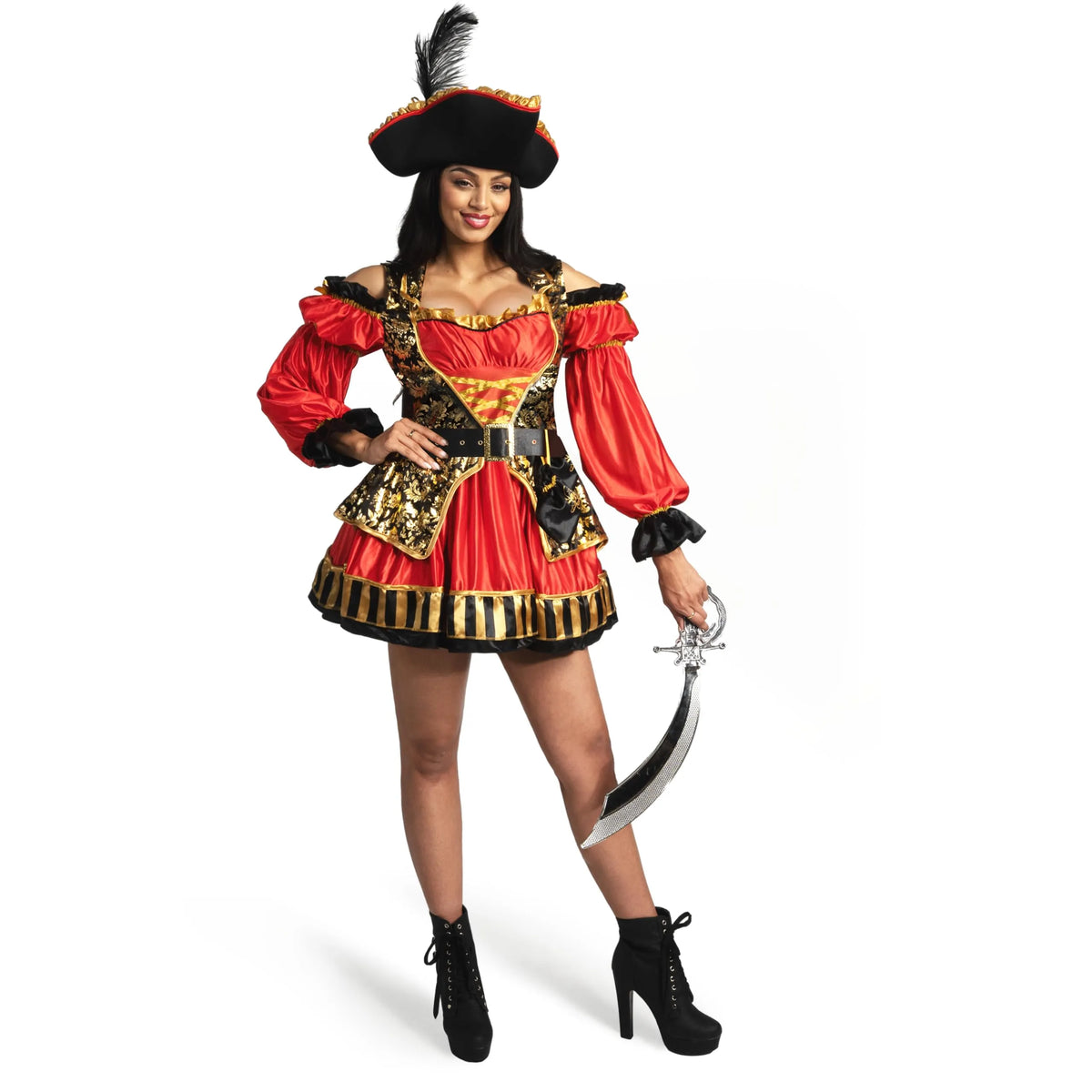 Disfraz Vestido de Pirata Española Rojo para Mujer, foto 4 de 8