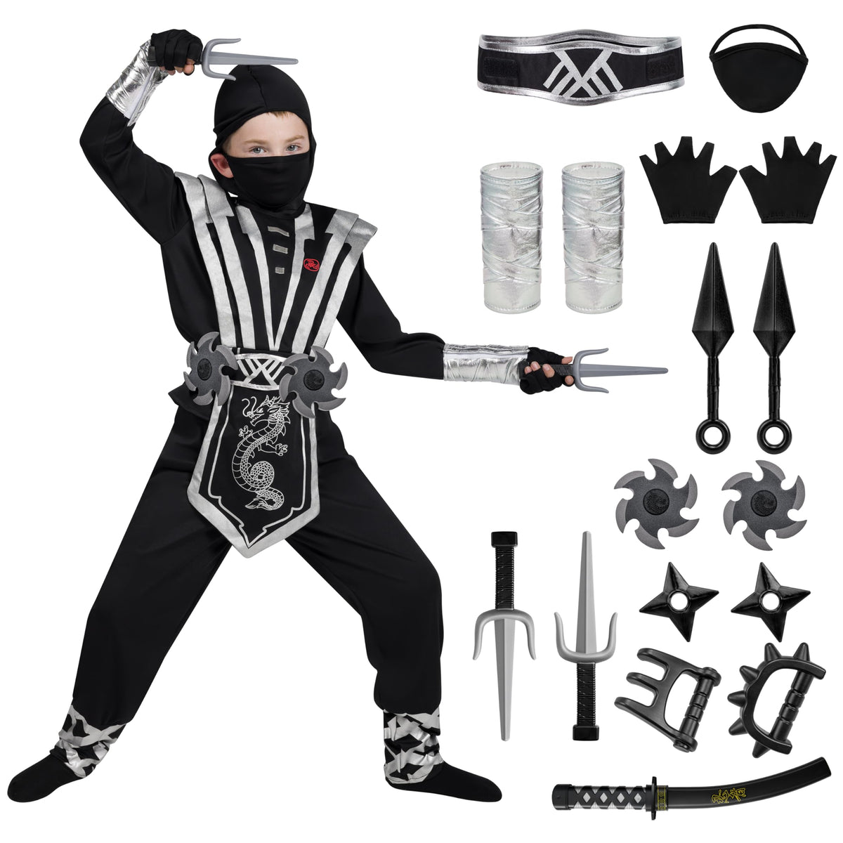 Set Disfraz de Ninja Plateado Infantil, foto 1 de 8