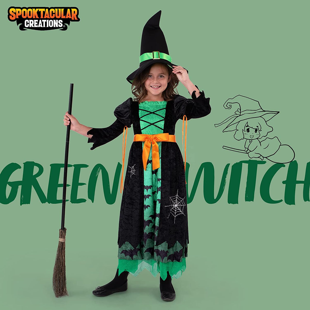 Disfraz de Bruja Verde para Niña, foto 3 de 8