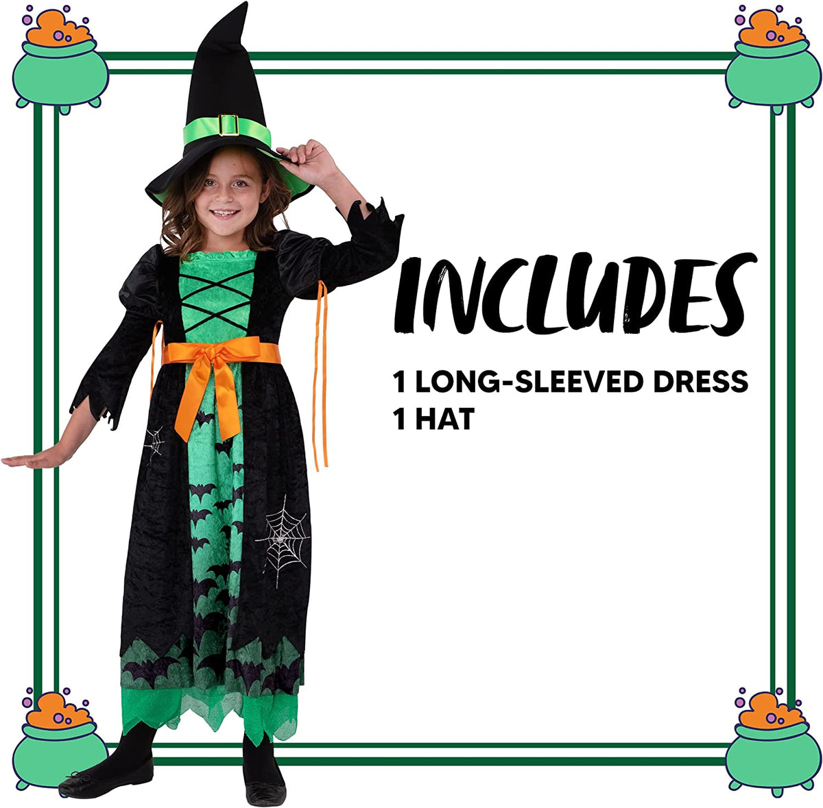Disfraz de Bruja Verde para Niña, foto 4 de 8
