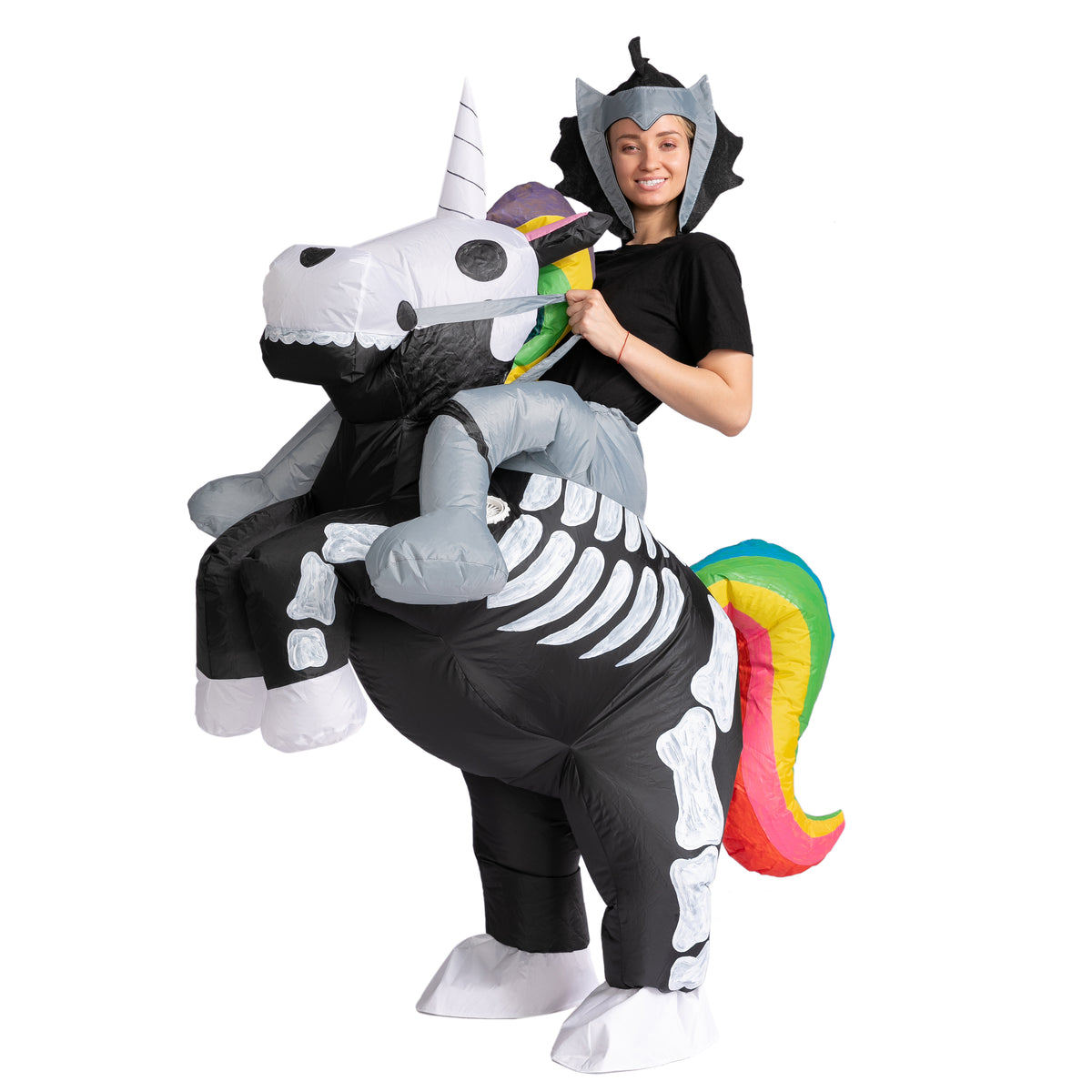 Disfraz Inflable Montando Unicornio Esqueleto para Adulto, foto 4 de 8