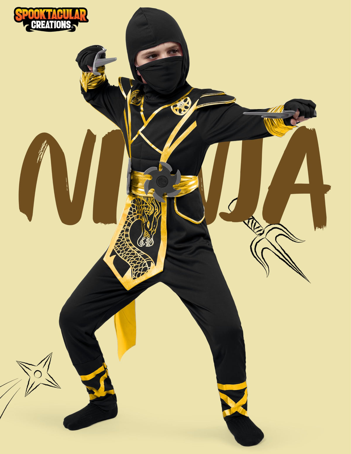 Disfraz de Ninja Dorado y Negro Infantil, foto 2 de 7