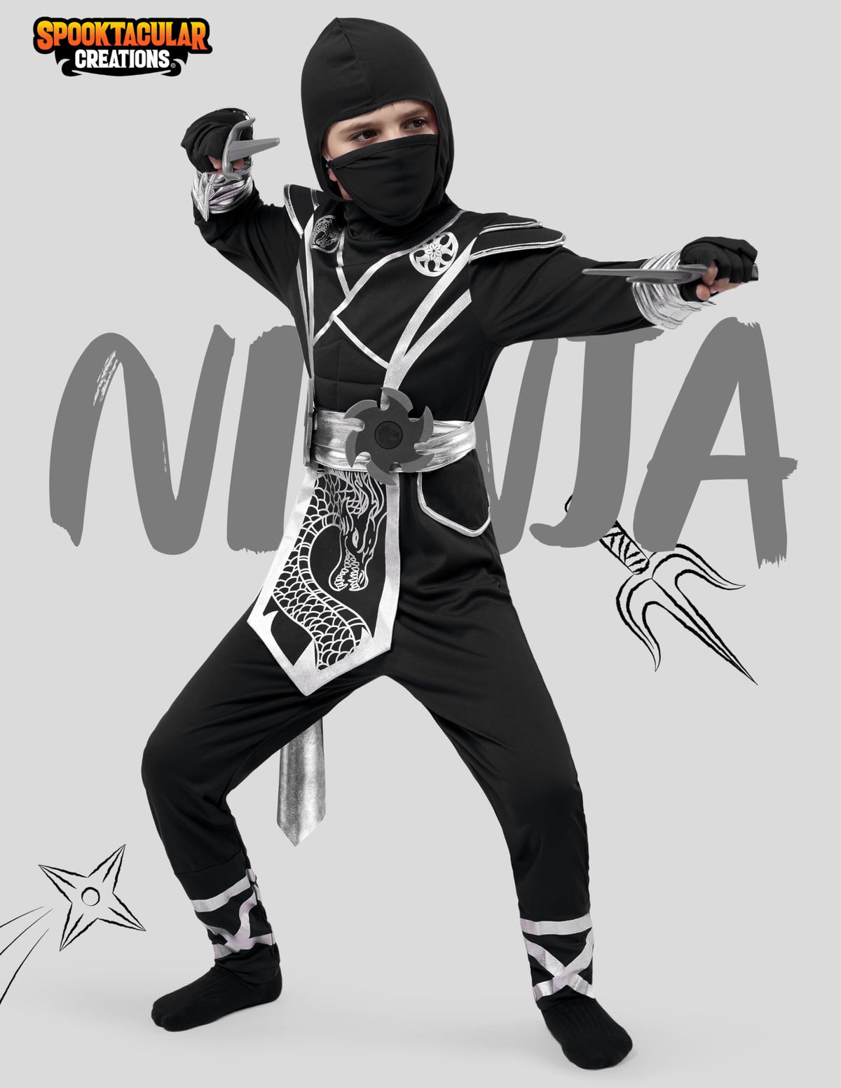 Disfraz de Ninja Plateado y Negro Infantil, foto 2 de 7