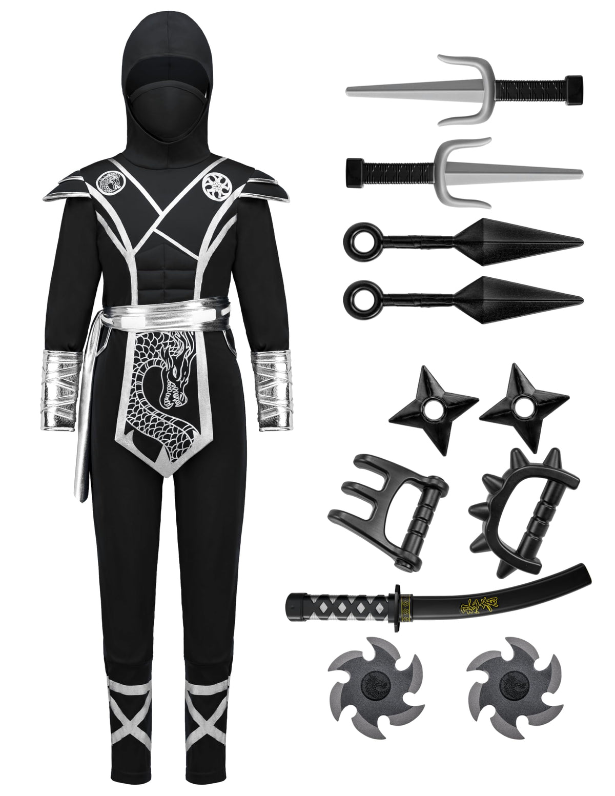 Disfraz de Ninja Plateado y Negro Infantil, foto 7 de 7