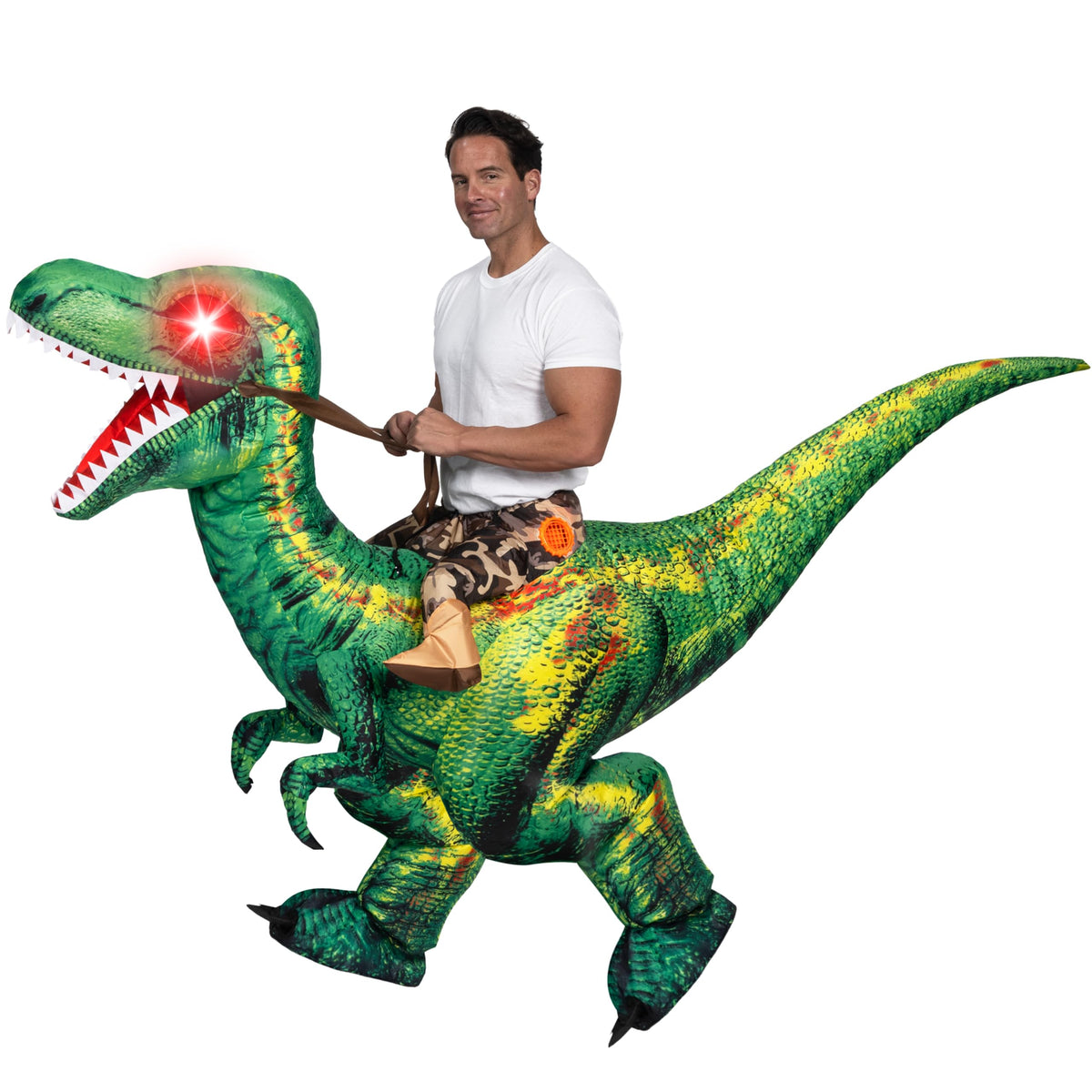Disfraz Inflable Montando Raptor Verde para Adulto, foto 1 de 7