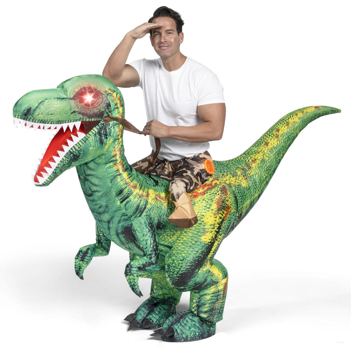 Disfraz Inflable Montando Raptor Verde para Adulto, foto 3 de 7