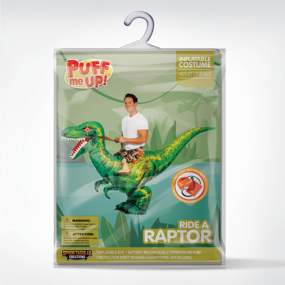 Disfraz Inflable Montando Raptor Verde para Adulto, foto 6 de 7