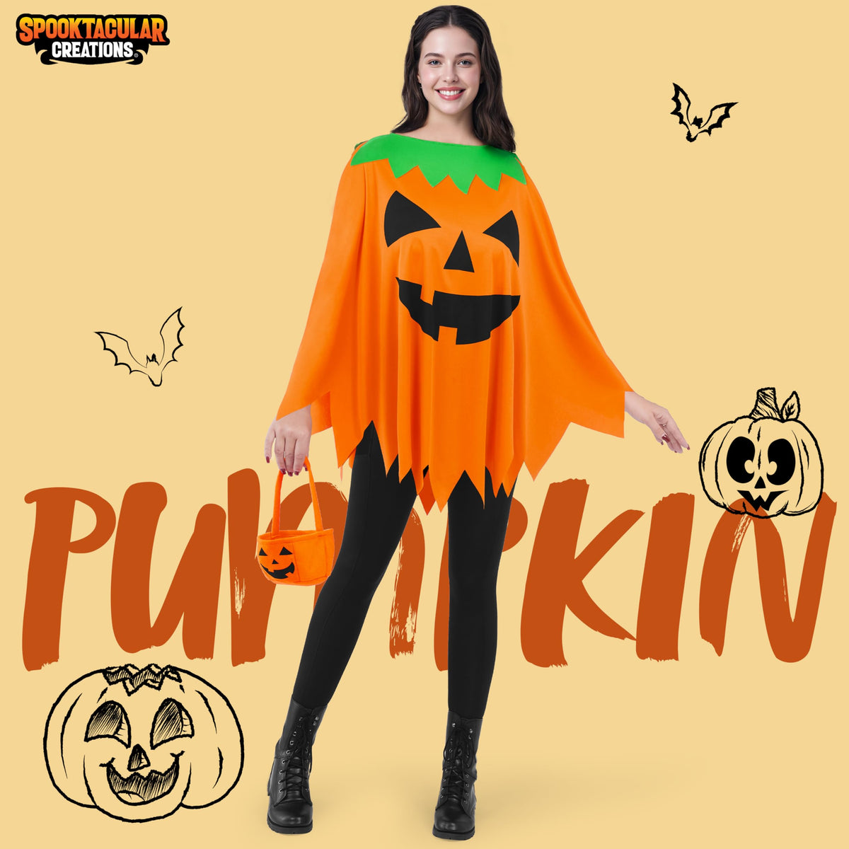 Set Disfraz Poncho de Calabaza para Mujer, foto 2 de 7