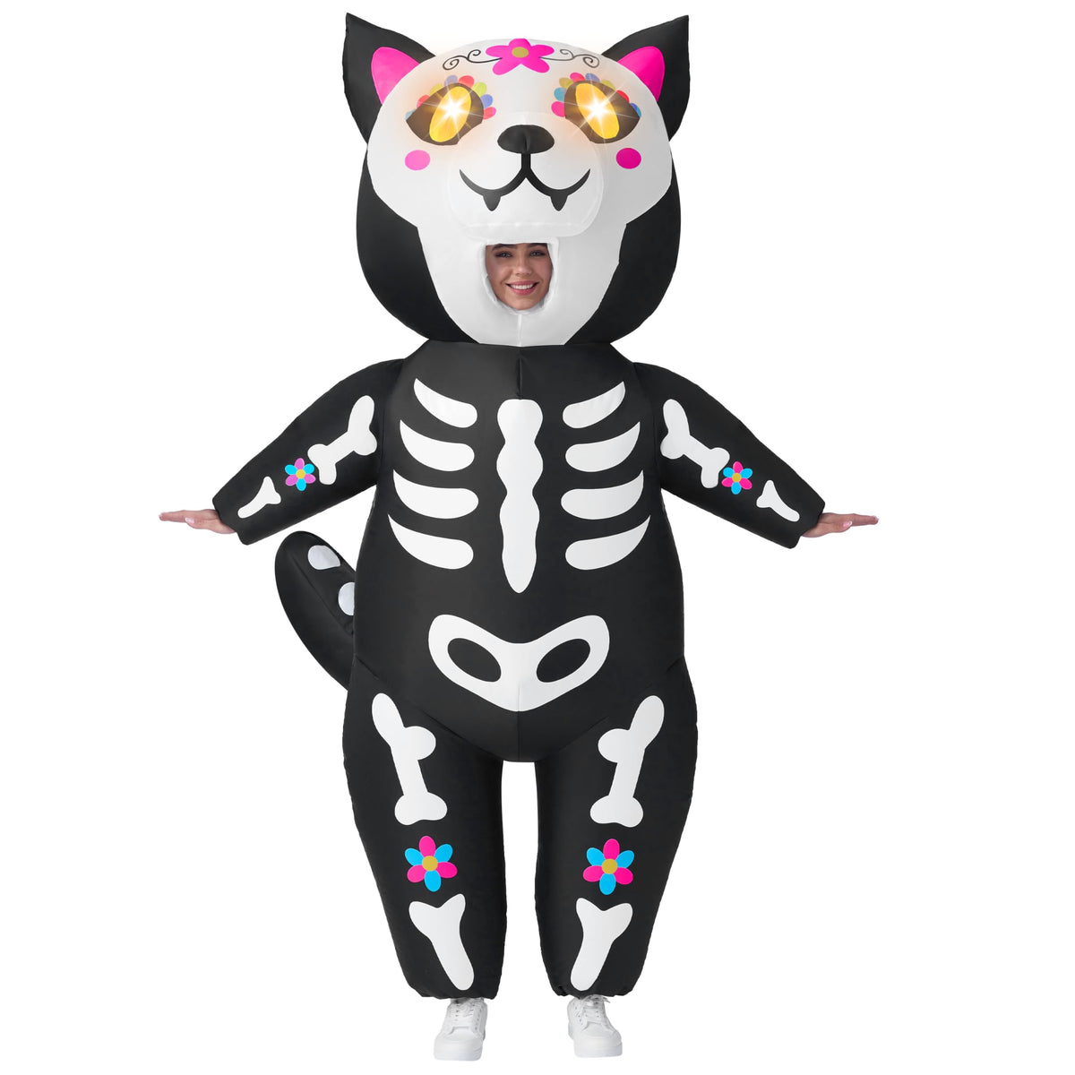 Disfraz Inflable de Gato Esqueleto con Ojos LED para Adulto, foto 1 de 7