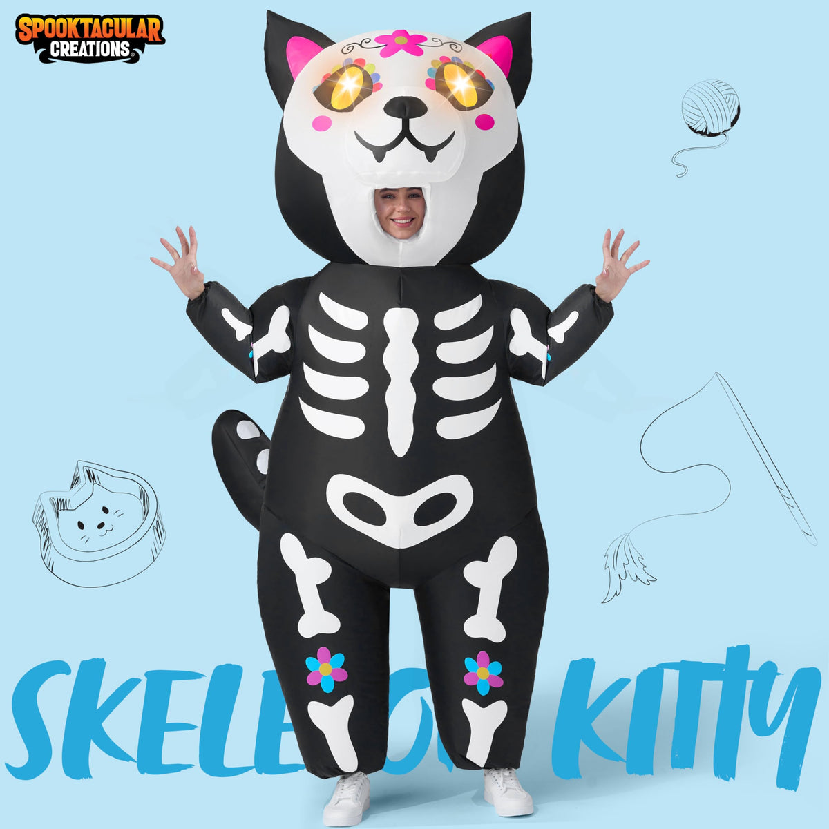 Disfraz Inflable de Gato Esqueleto con Ojos LED para Adulto, foto 2 de 7