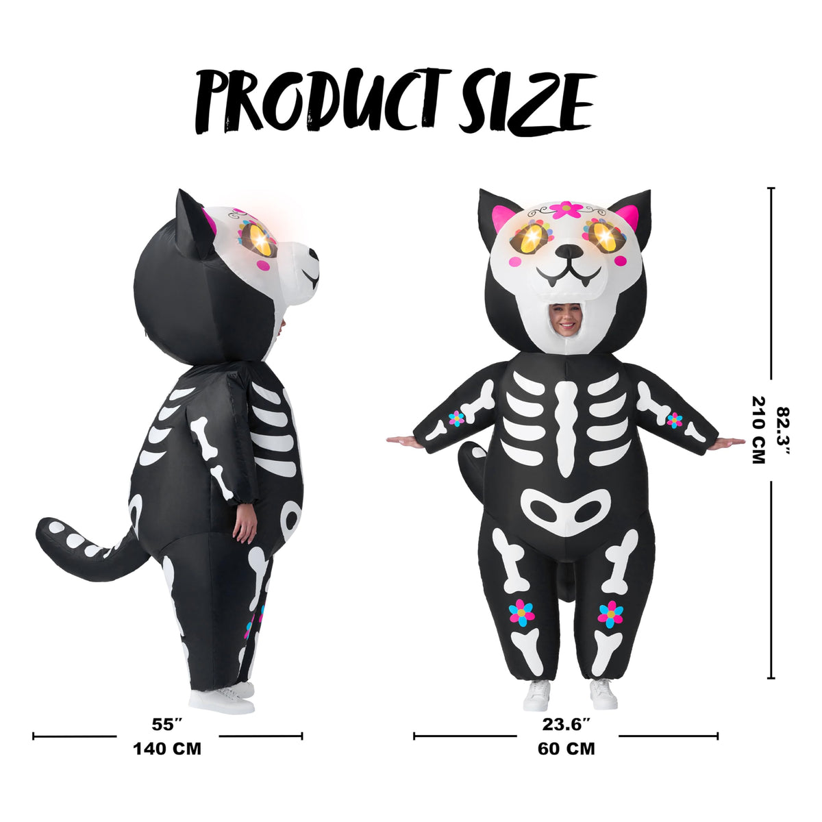 Disfraz Inflable de Gato Esqueleto con Ojos LED para Adulto, foto 5 de 7