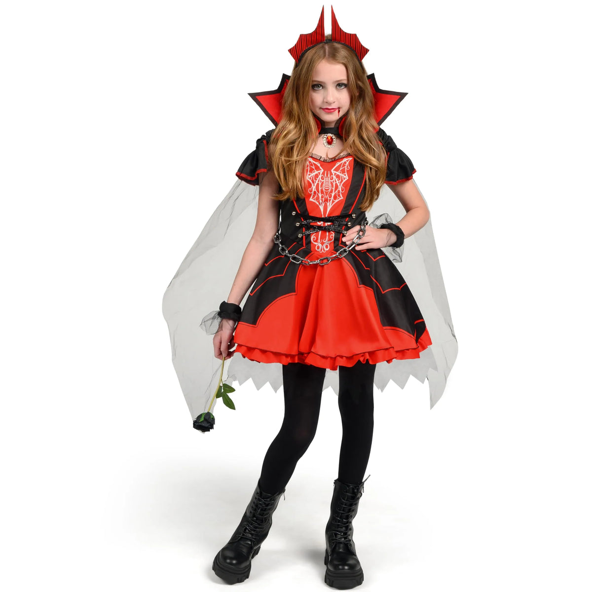 Disfraz de Vampiresa Rojo Oscuro para Niña, foto 1 de 7