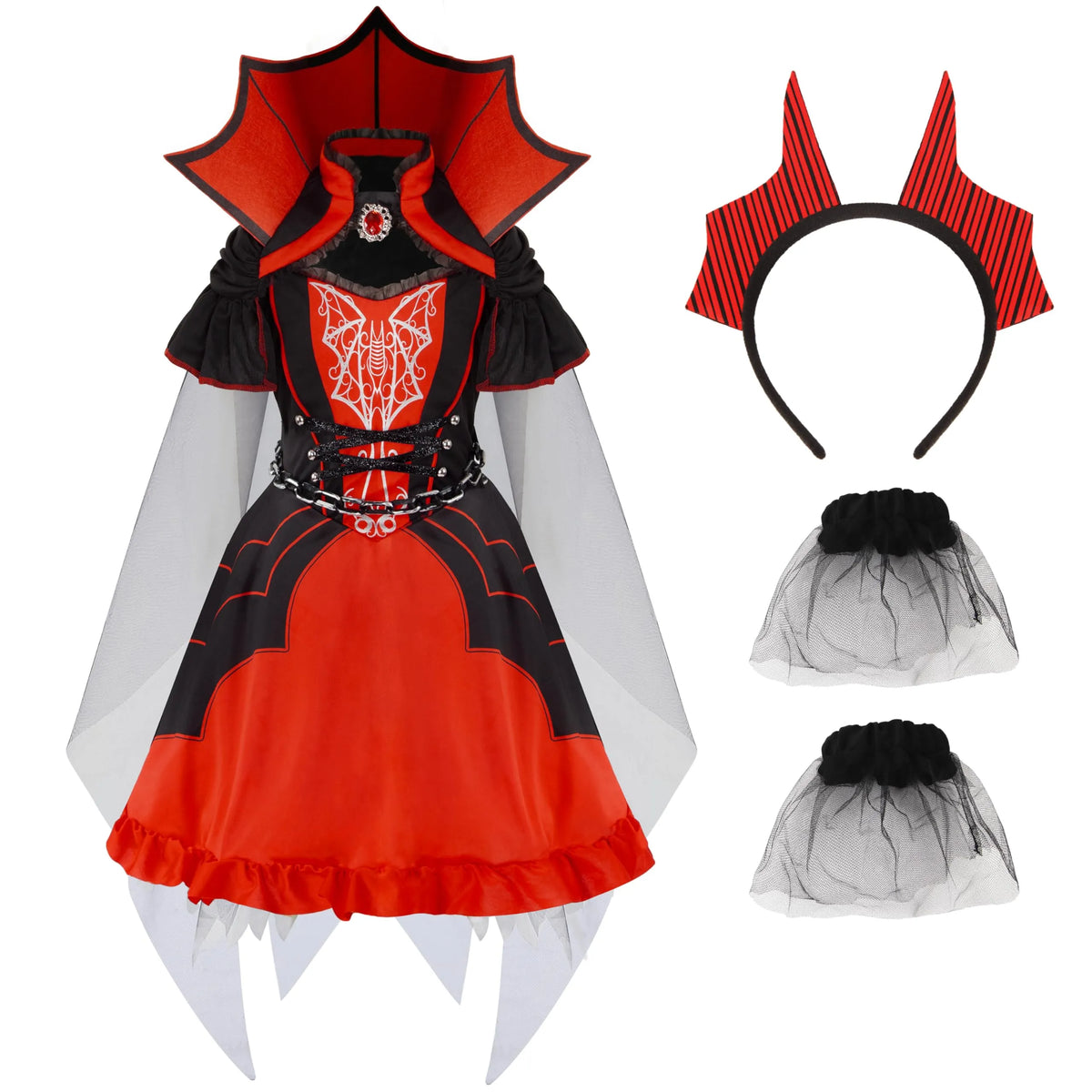 Disfraz de Vampiresa Rojo Oscuro para Niña, foto 4 de 7
