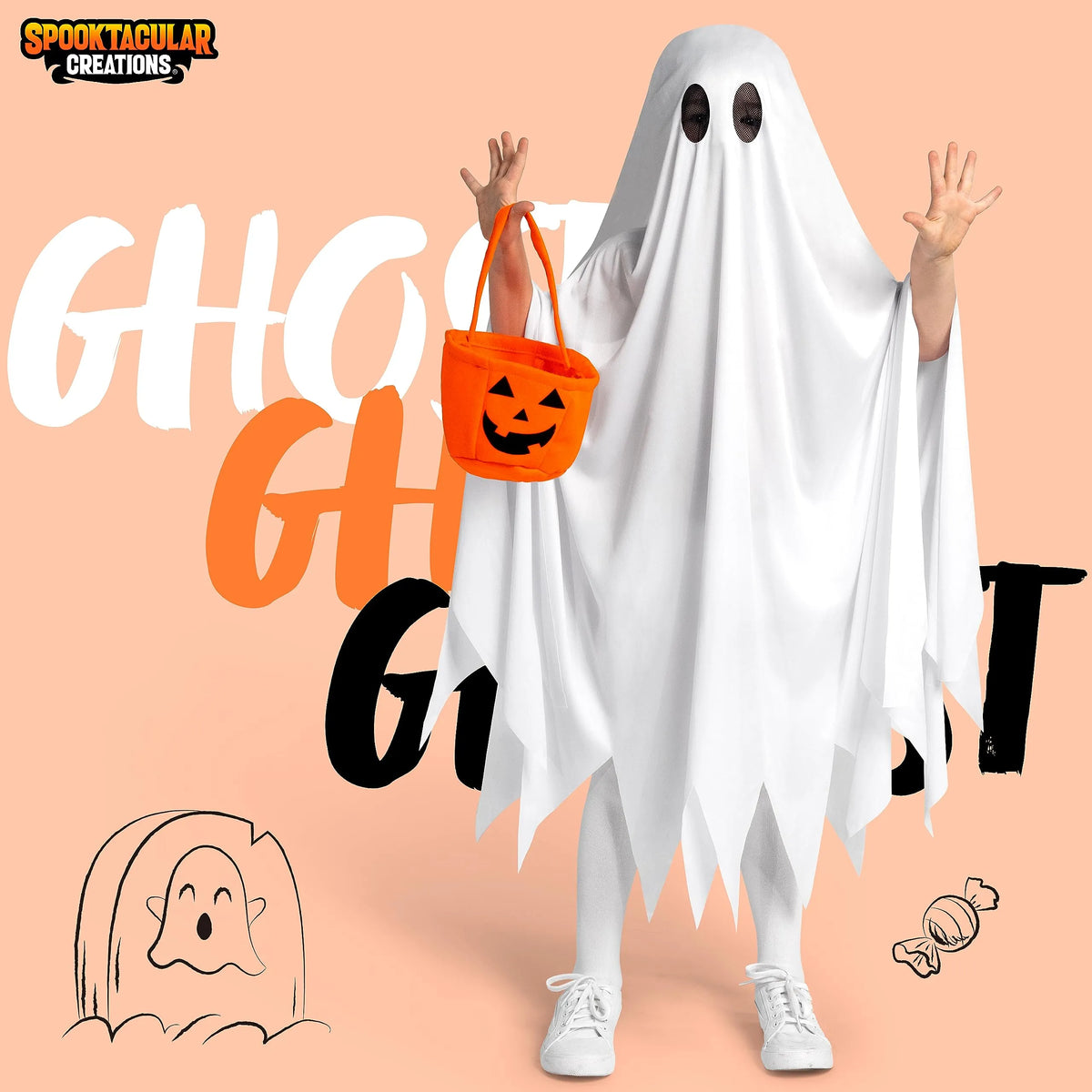Disfraz de Fantasma Blanco con Bolsa de Calabaza, foto 2 de 7