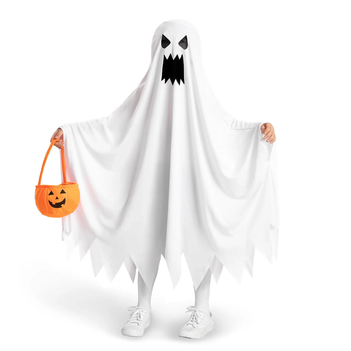 Disfraz de Fantasma Rasgado con Bolsa de Calabaza Infantil, foto 1 de 7