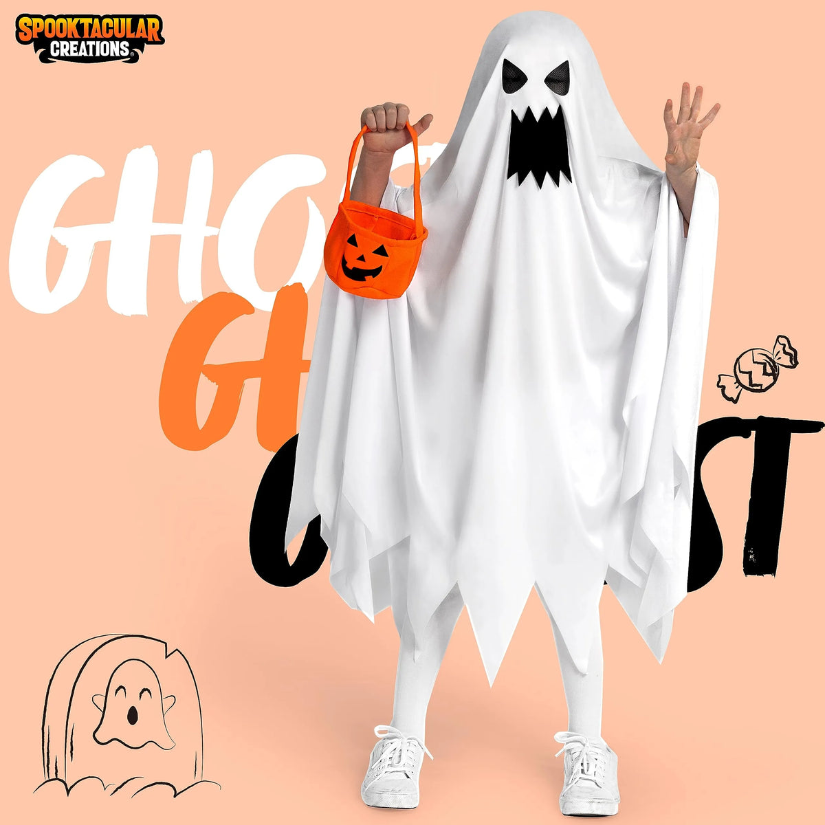 Disfraz de Fantasma Rasgado con Bolsa de Calabaza Infantil, foto 2 de 7