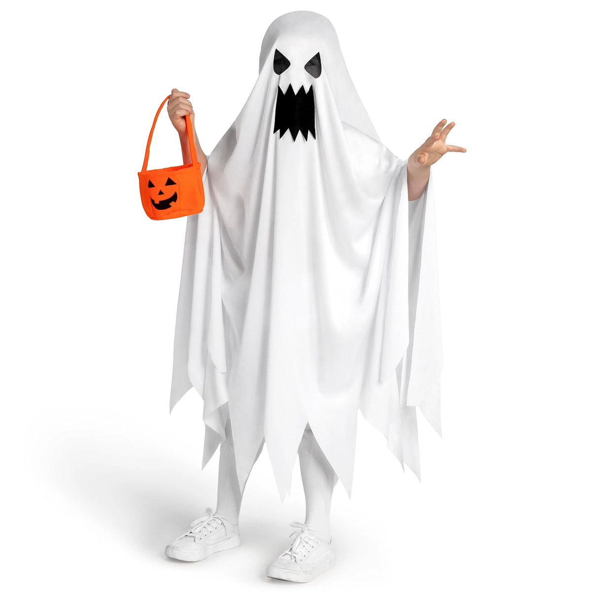 Disfraz de Fantasma Rasgado con Bolsa de Calabaza Infantil, foto 3 de 7