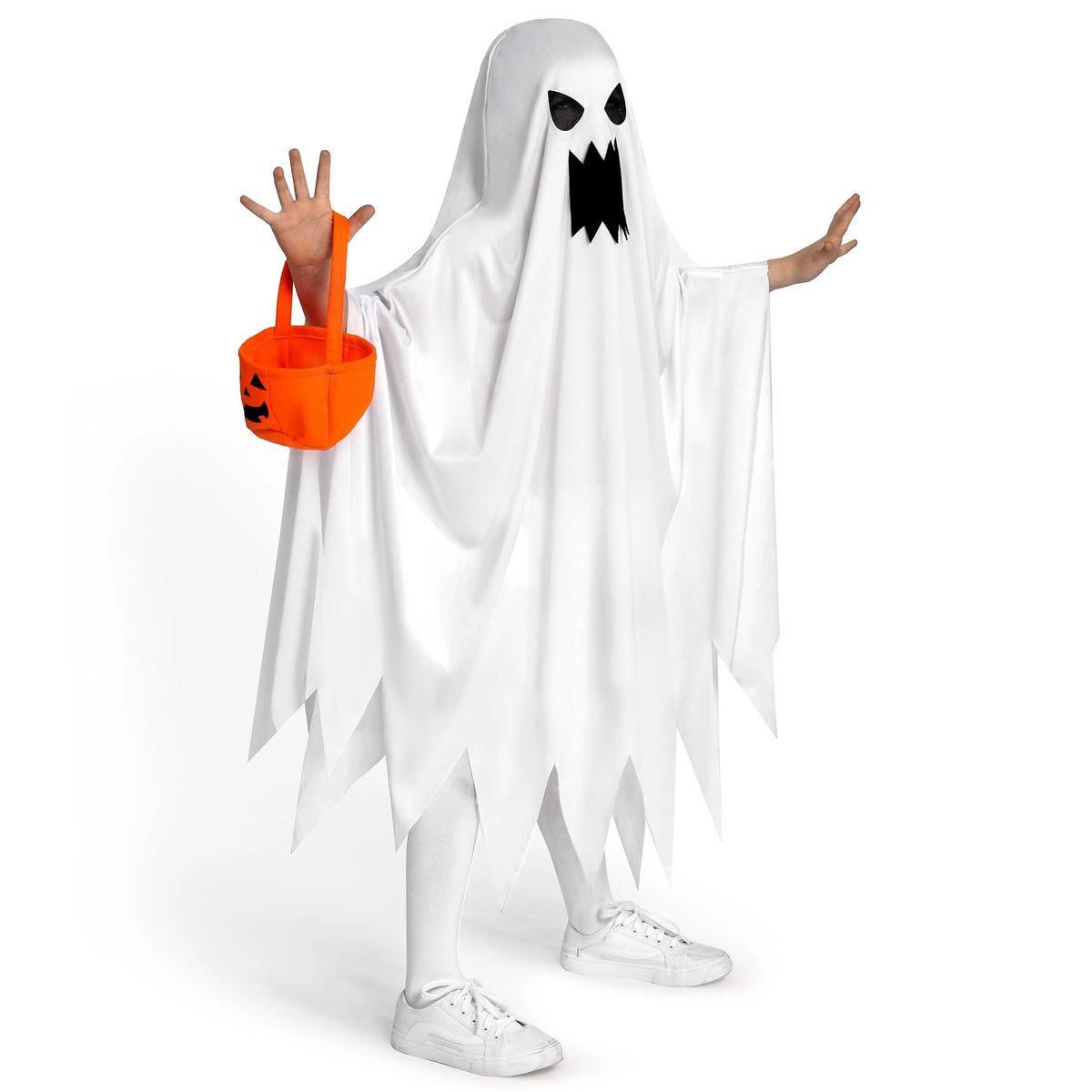 Disfraz de Fantasma Rasgado con Bolsa de Calabaza Infantil, foto 4 de 7