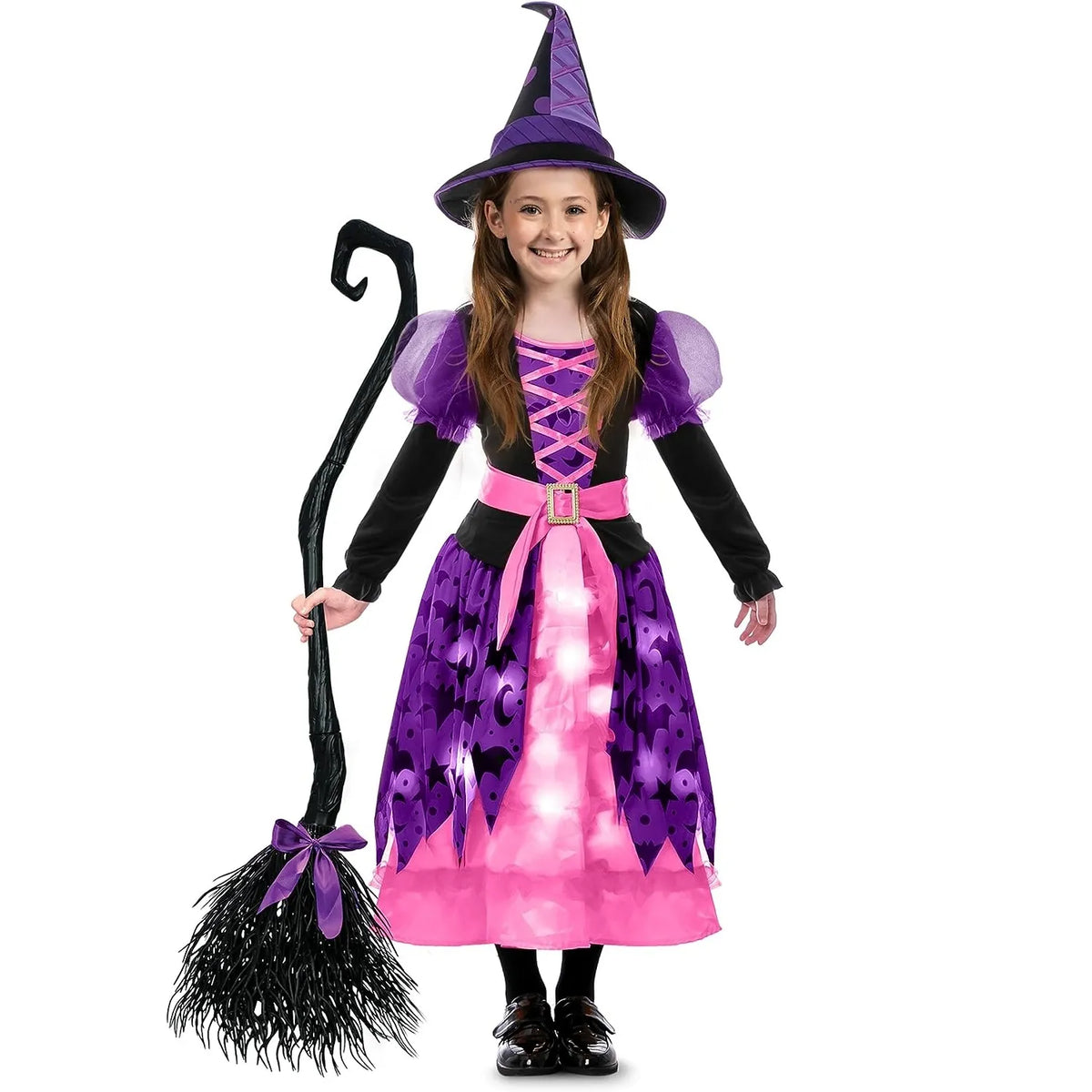 Disfraz de Bruja Estampado Rosa para Niña, foto 1 de 7
