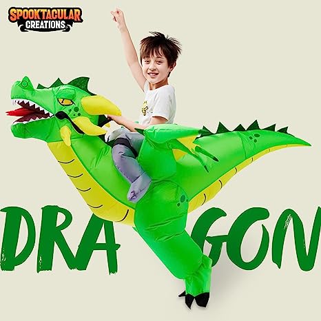 Disfraz Inflable Montando Dragón Verde Infantil, foto 2 de 7