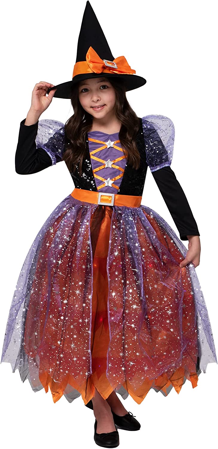 Disfraz de Bruja Estampado Naranja para Niña, foto 6 de 7