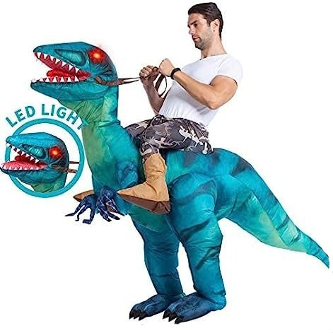 Disfraz Inflable Montando Raptor Azul, foto 4 de 7