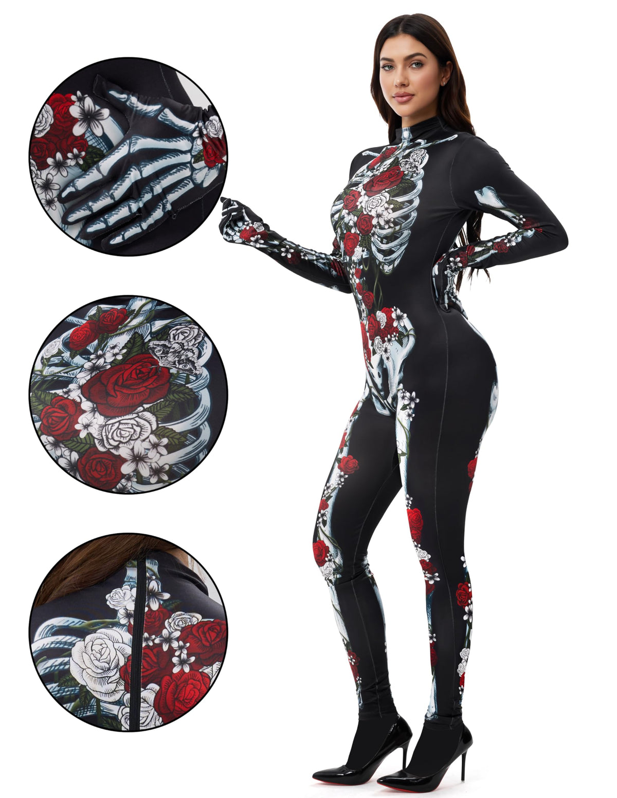 Disfraz Enterizo de Esqueleto Floral para Mujer, foto 4 de 6