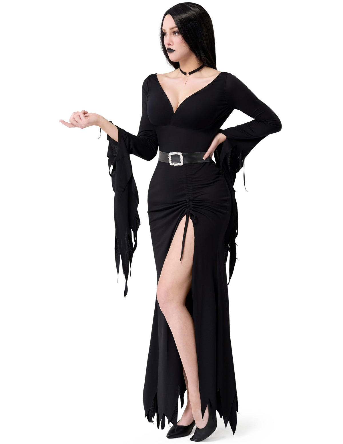 Disfraz Vestido Gótico Largo Negro con Cinturón, foto 3 de 6