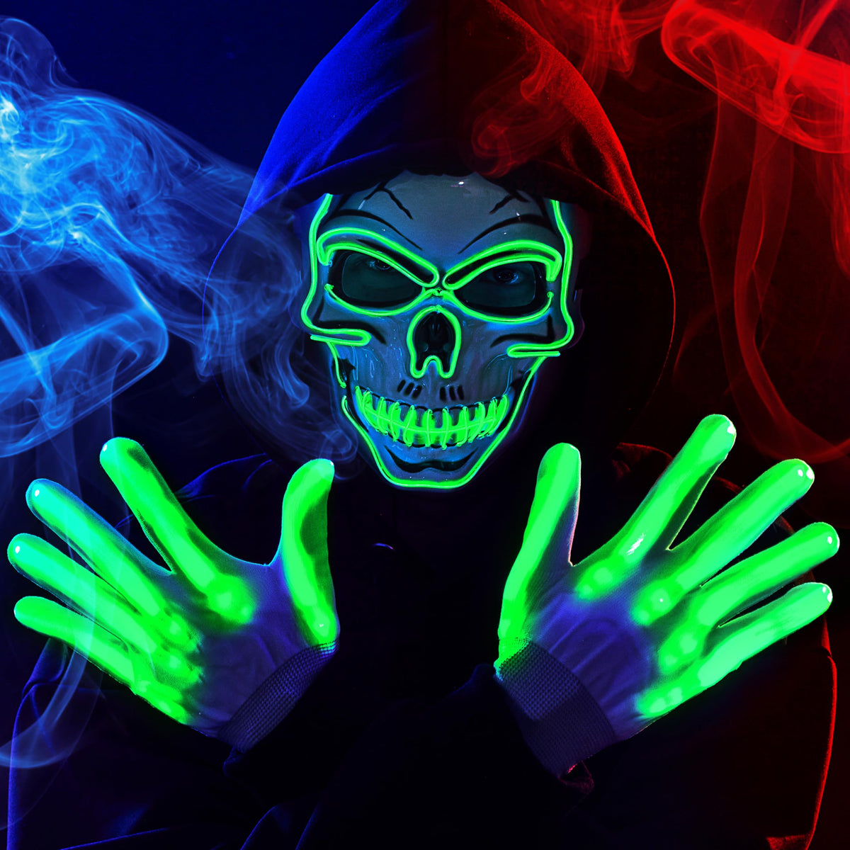 Máscara LED de Calavera con Guantes Luminosos Verde, foto 1 de 9