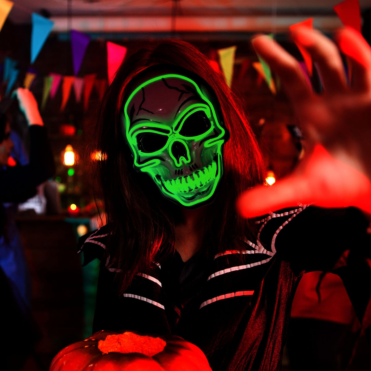 Máscara LED de Calavera con Guantes Luminosos Verde, foto 7 de 9
