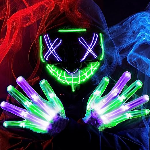 Máscara LED Multicolor con Guantes Verde y Morado, foto 1 de 7