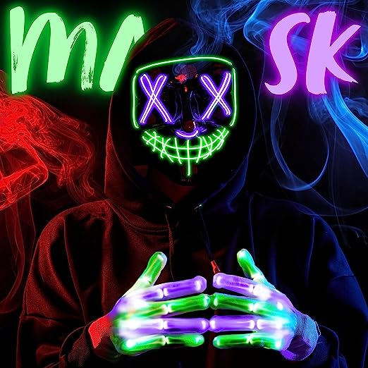 Máscara LED Multicolor con Guantes Verde y Morado, foto 2 de 7