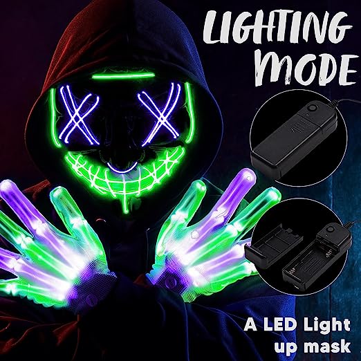 Máscara LED Multicolor con Guantes Verde y Morado, foto 3 de 7