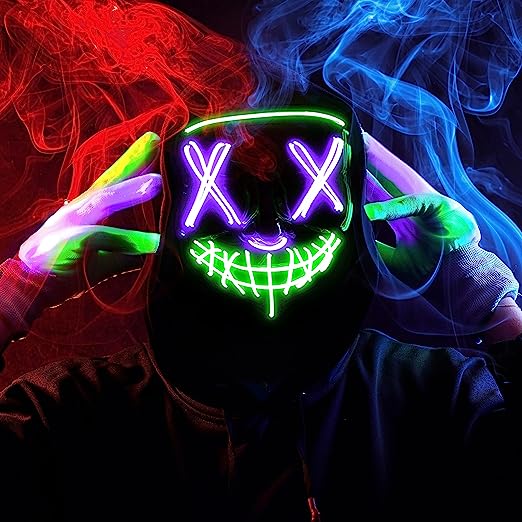 Máscara LED Multicolor con Guantes Verde y Morado, foto 5 de 7