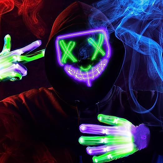 Máscara LED Multicolor con Guantes Verde y Morado, foto 6 de 7