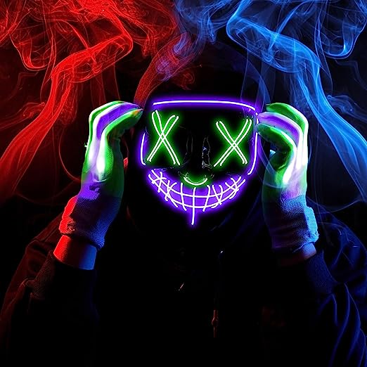 Máscara LED Multicolor con Guantes Verde y Morado, foto 7 de 7