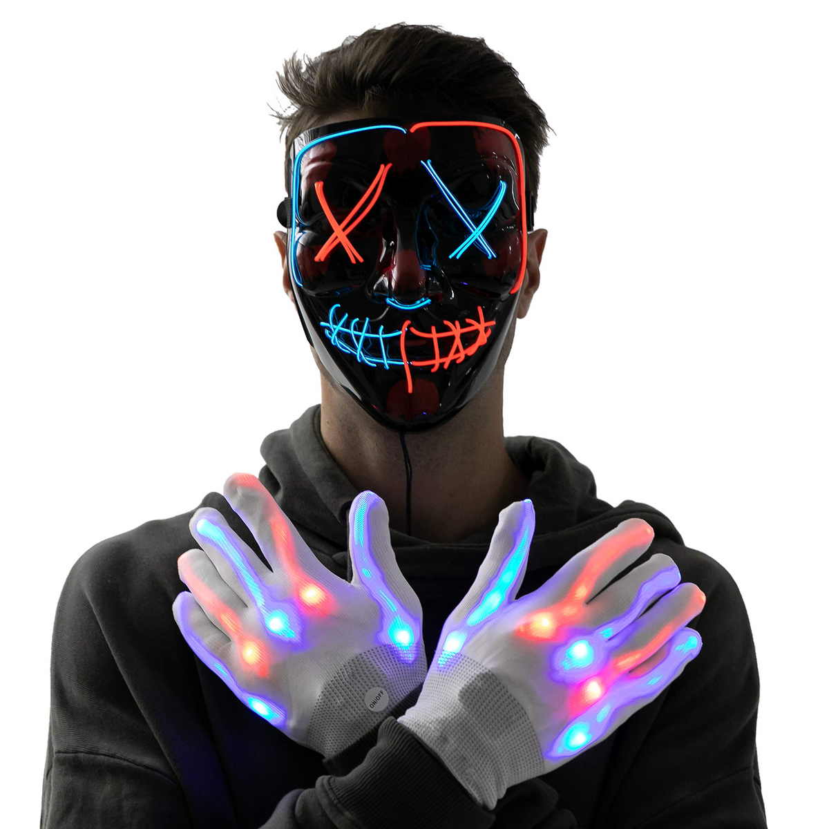 Máscara LED con Guantes Luminosos Azul y Rojo, foto 5 de 7