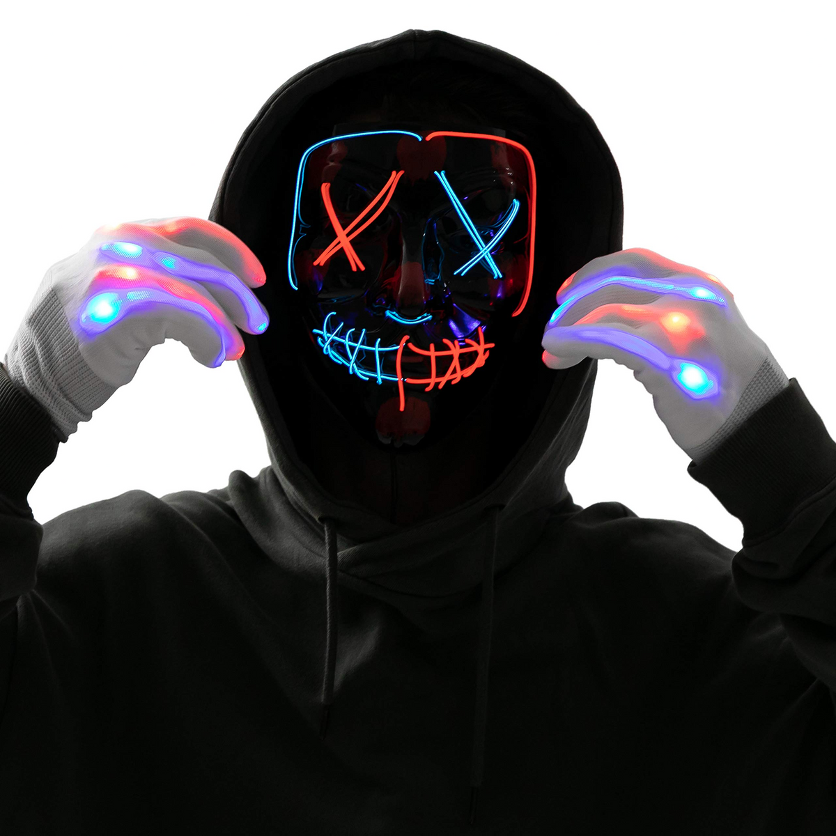 Máscara LED con Guantes Luminosos Azul y Rojo, foto 6 de 7